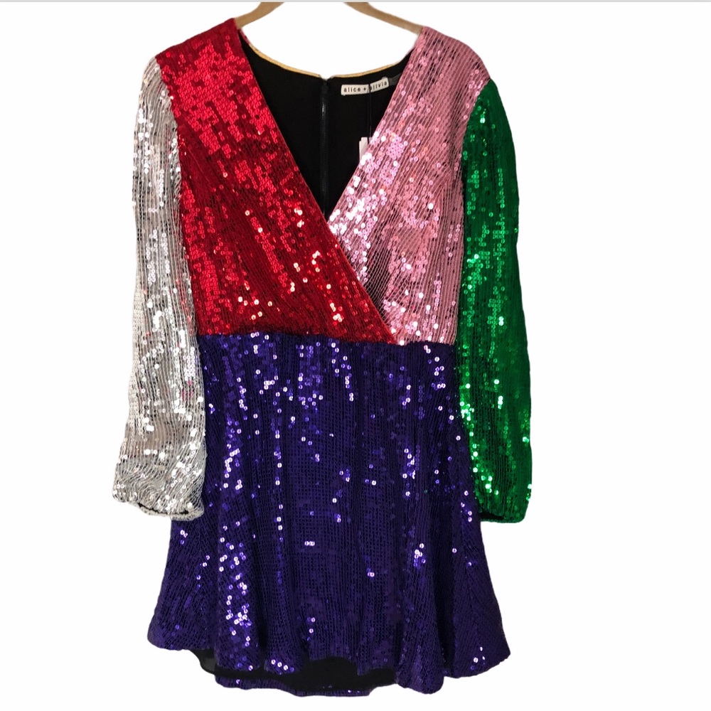 ALICE + OLIVIA NWT Color Block Sequin Mini Dress